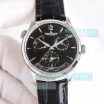 9F Factory Swiss Clone Jaeger-LeCoultre Master Geographic Watch Black Leather Strap 